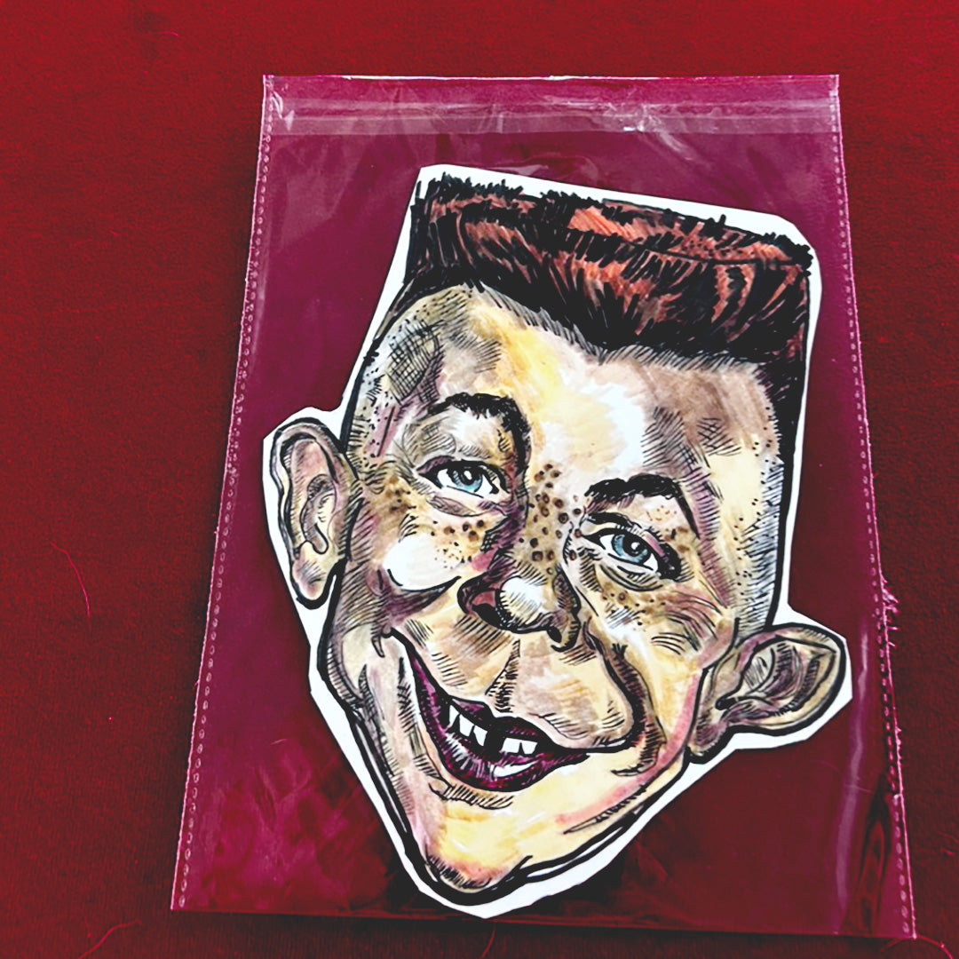 Alfred E Newman drawn in the image of Travis Bickle from Taxi Driver